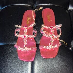 SHEIN Pink Gem-Embellished Sandals